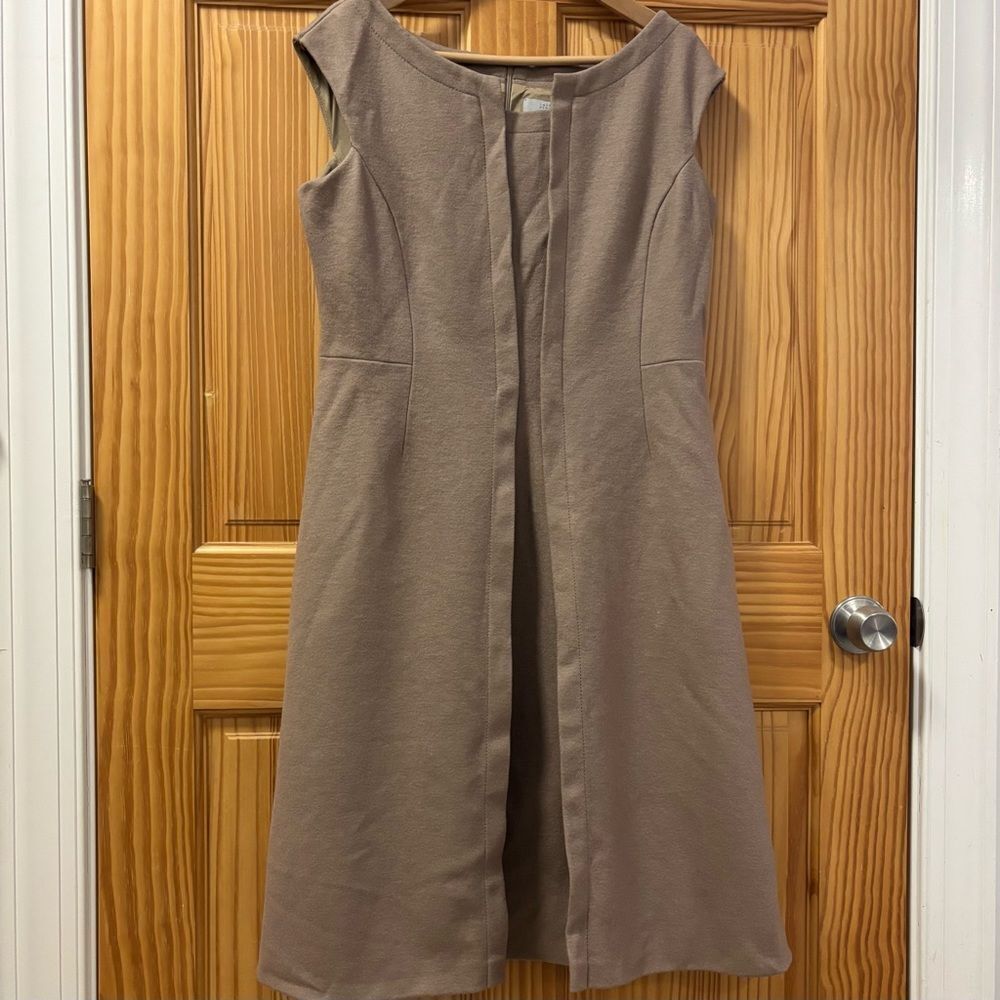 Barneys New York Taupe Midi Wool Fully Lined Sleeveless Dress